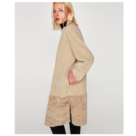 Zara 2 Sided Suede Teddy Coat pink/beige/cream - Picture 3 of 9